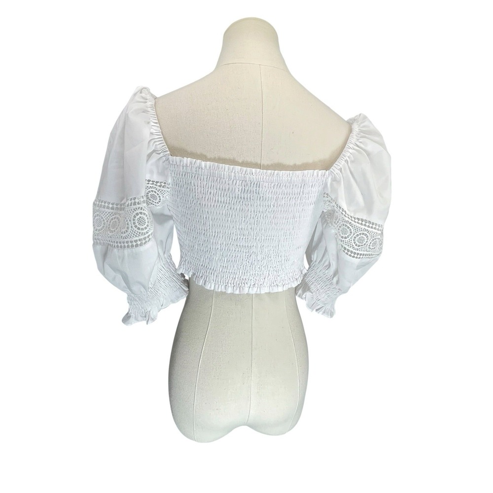 Do+Be White Cropped Top Puff Sleeve Womens Large Drindl Peasant Rencore Romantic - Picture 3 of 15